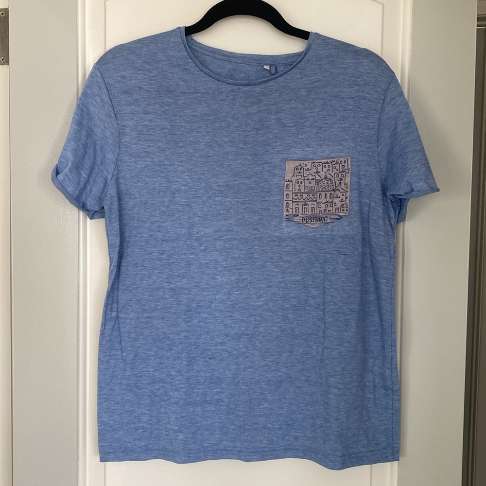 Positano Italy Men's Lightweight Blue Crew Neck T-Shirt Short Sleeve Medium